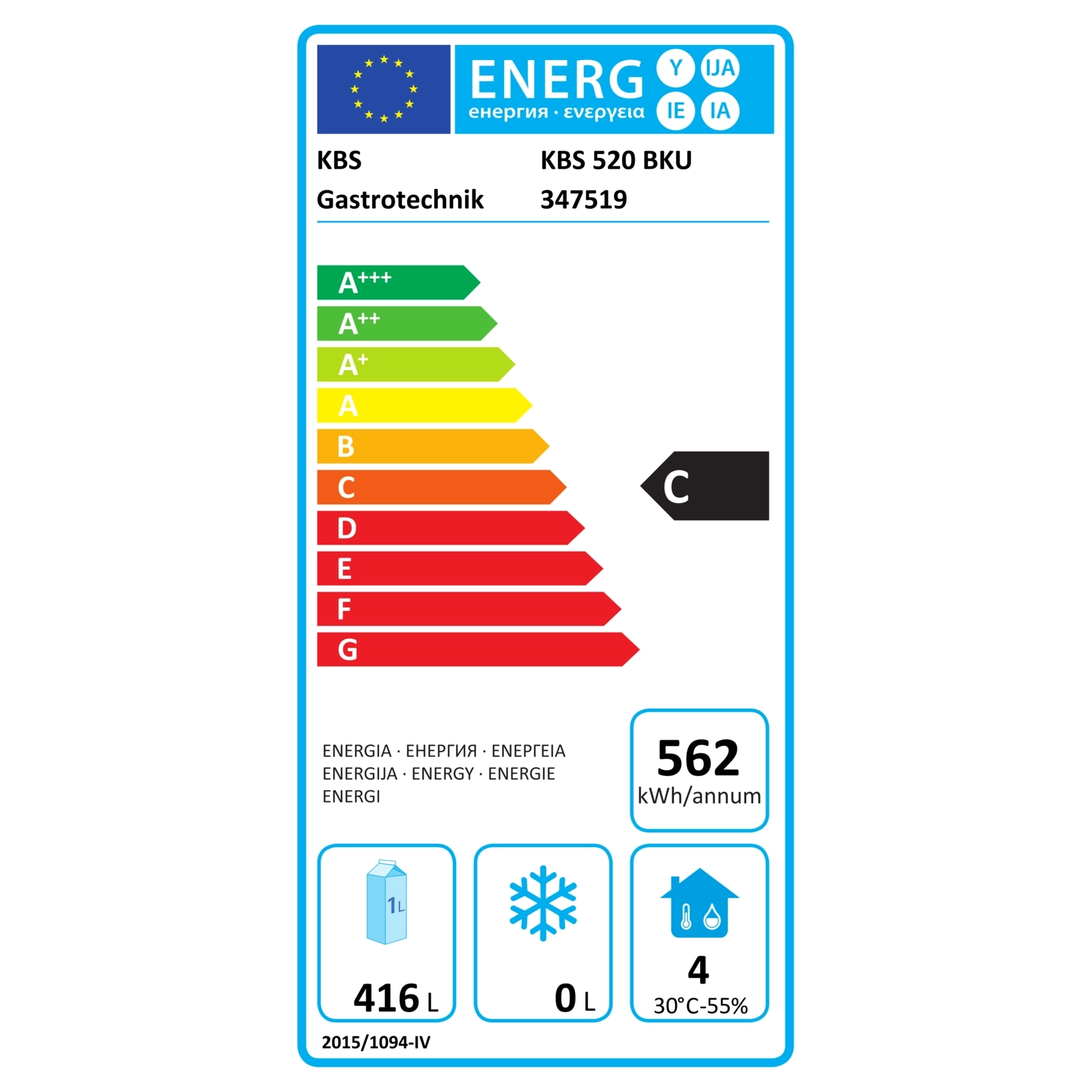  KBS 347519 Energielabel Baeckerei Kuehlschrank  