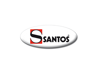 Marke Santos, Logo, Aufkleber, Santos, Ovales Logo, weiße Ellipse, schwarz Schrift, Ovallogo