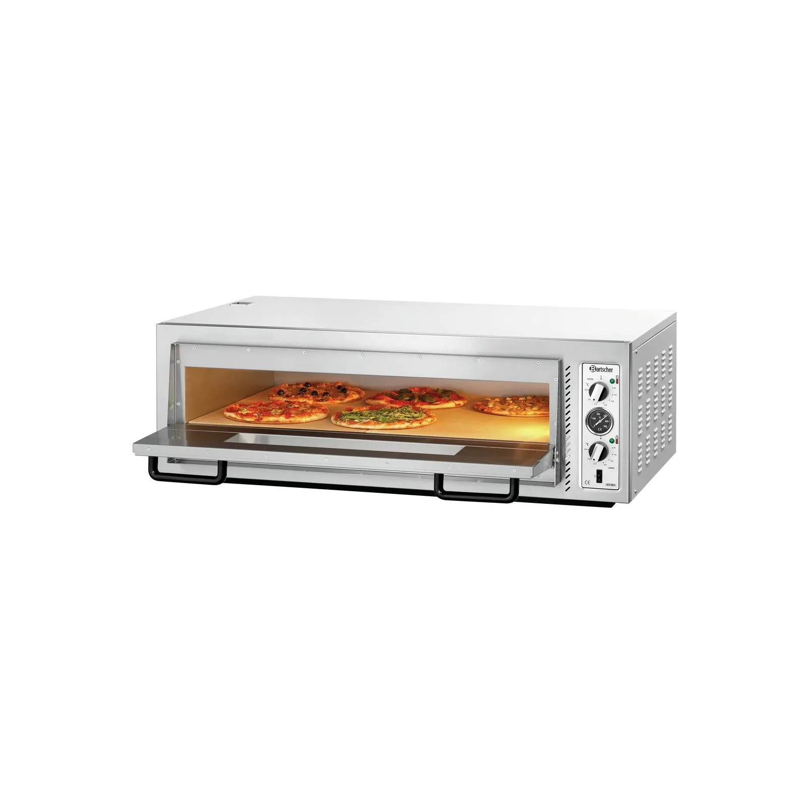 Bartscher 2002101 Pizzaofen NT 901 Ansicht Komplett, offen, mit Pizza, Pizza, Ofen, Toaster-Ofen, Edelstahl, Glasfront