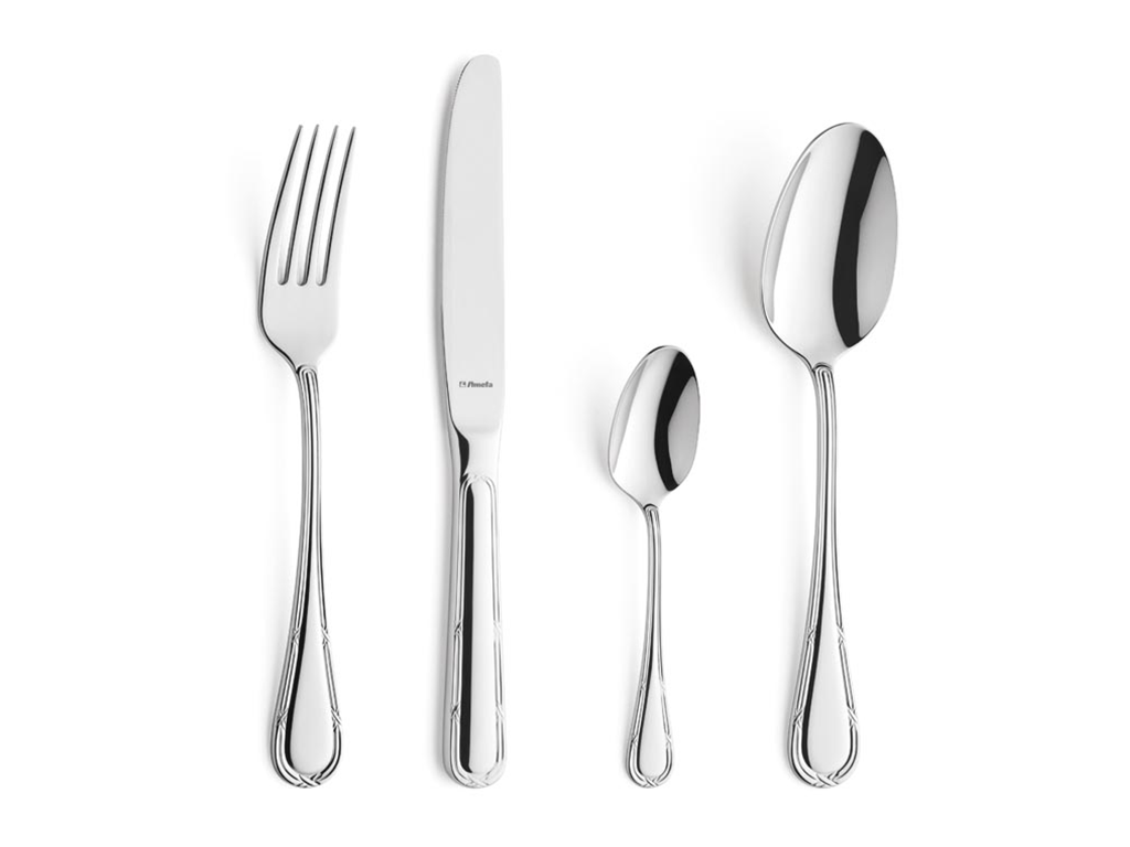 Amefa Serie Kreuzband, Ansicht Messer Gabel Löffel Kaffeelöffel