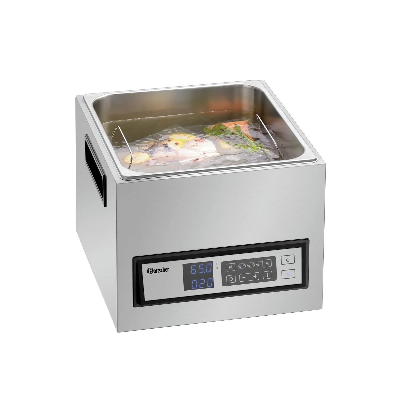 Bartscher 115131 Sous-Vide-Garer SV G16L Ansicht Komplett, mit Essen, Vakuumierer, Dichtungsm, Edelstahl, Küchengerät, Display