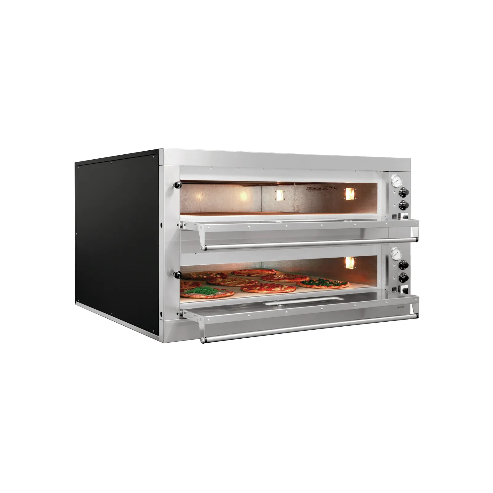 Bartscher 2002170 Pizzaofen ET 205 2BK 1050x1050 Ansicht Komplett, mit Pizza