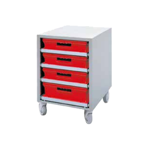 Komet Beistellwagen W4, Handwagen, Rollwagen, Rollcontainer, Rote Schubladen, Werkzeug-Schrank