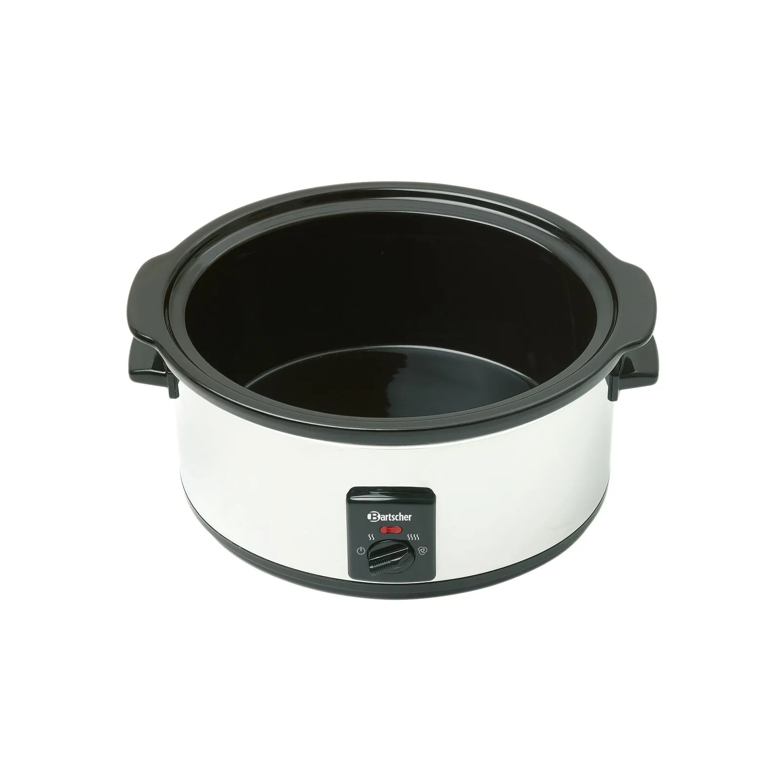 Bartscher A100265 Speisenwaermer Ansicht ohne Deckel leer , Slowcooker, Kochschüssel, Edelstahl, verstellbare Temperatur, Schwarzer Deckel