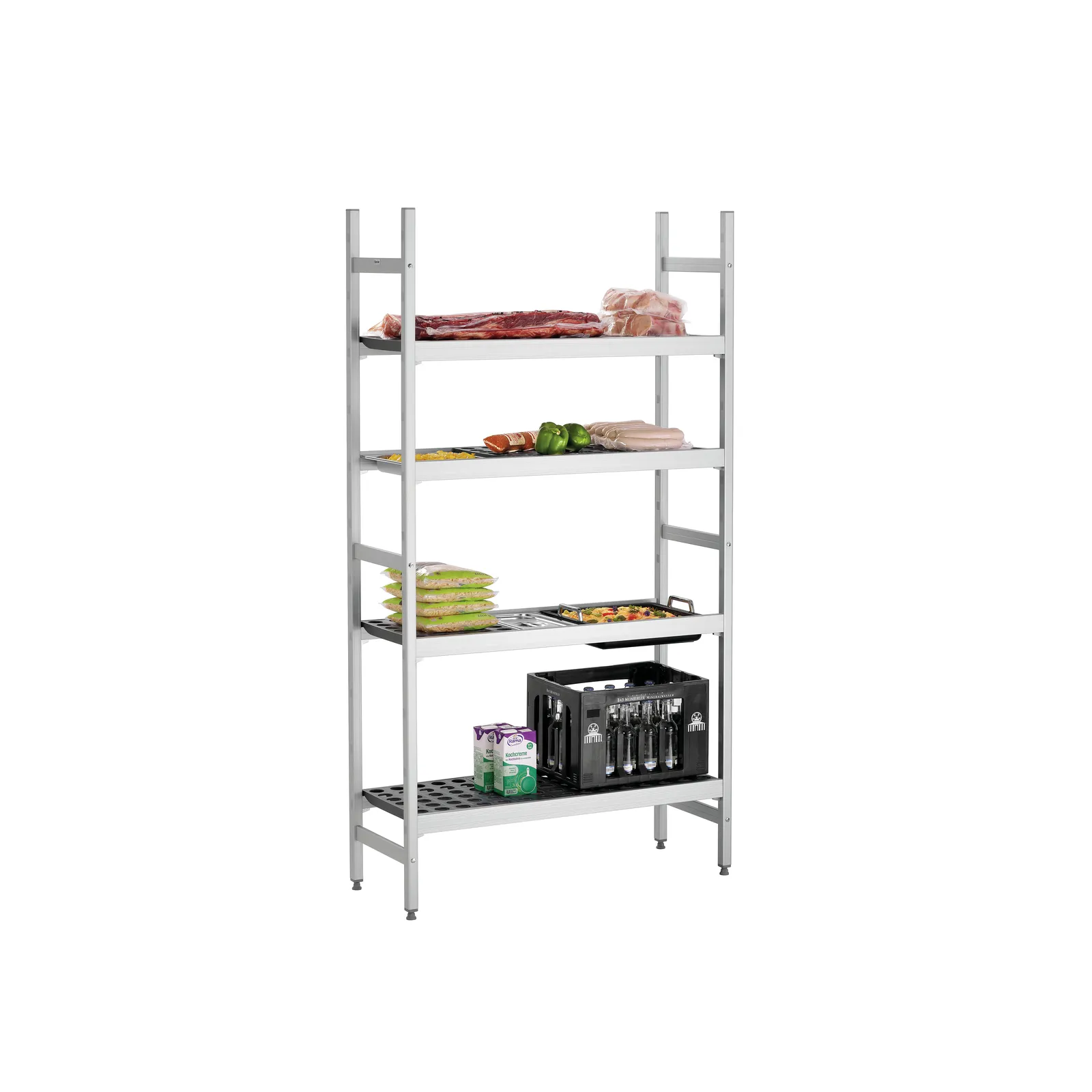 Bartscher 603151 Regalsystem Kit 1 B960 Ansicht Komplett gefüllt, Regal, Metallregal, Küche, Lebensmittelauflage, Aufbewahrung