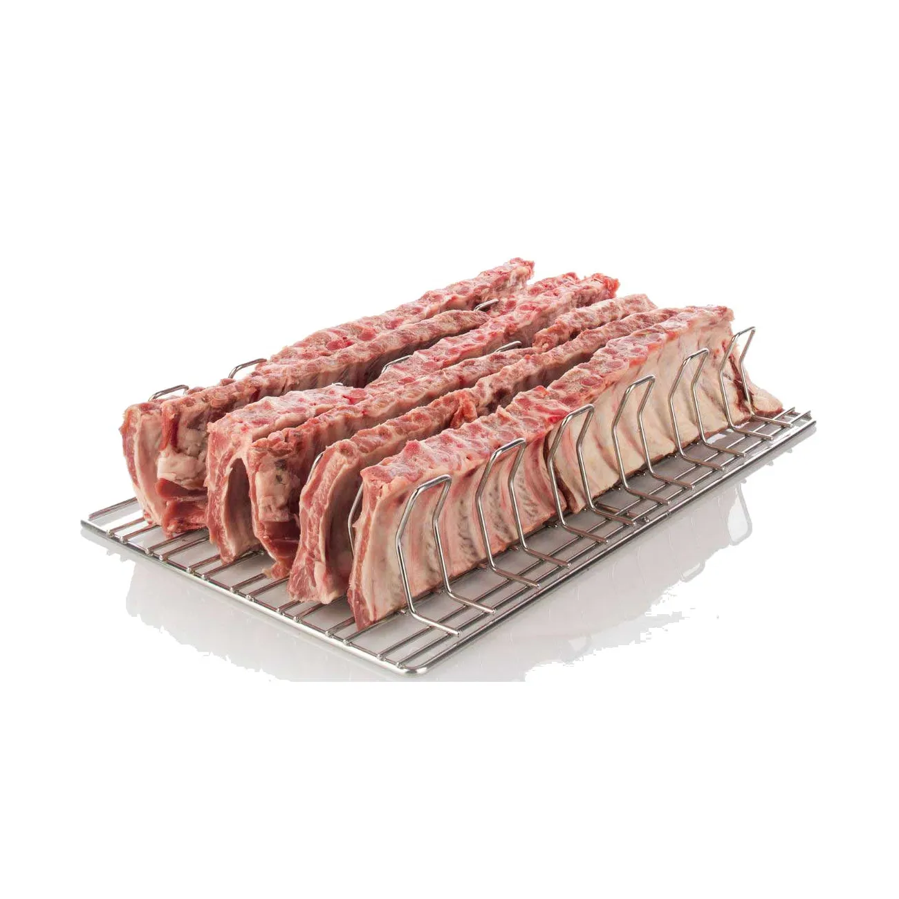 Rational 6035.1018 Spare Rib-Rost befuellt  , Racks of ribs, Raw meat, Pork ribs, Rib rack, Meat on rack, Rack, Knochenschnitte, Rinderrippchen, rohes Fleisch, Rippenspieß