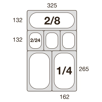 Contacto Größenübersicht des GN Maßes 1/4 und 2/8
