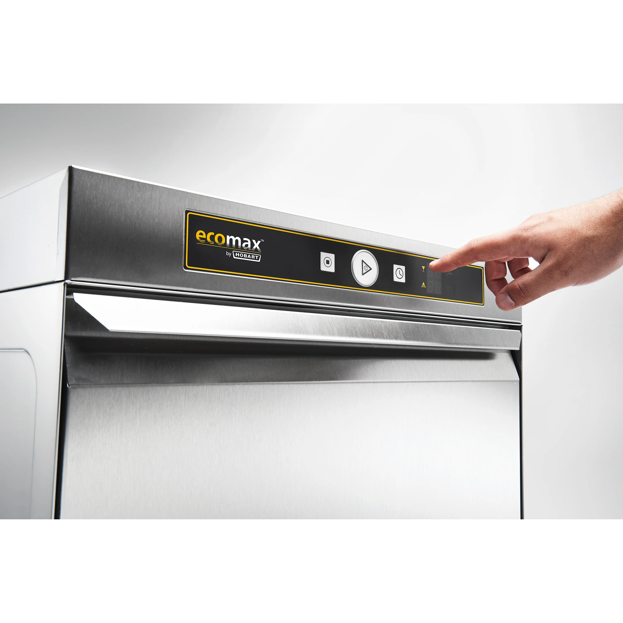 Ecomax F504 Geschirrspuelmaschine Hand bedient das Bedienfeld