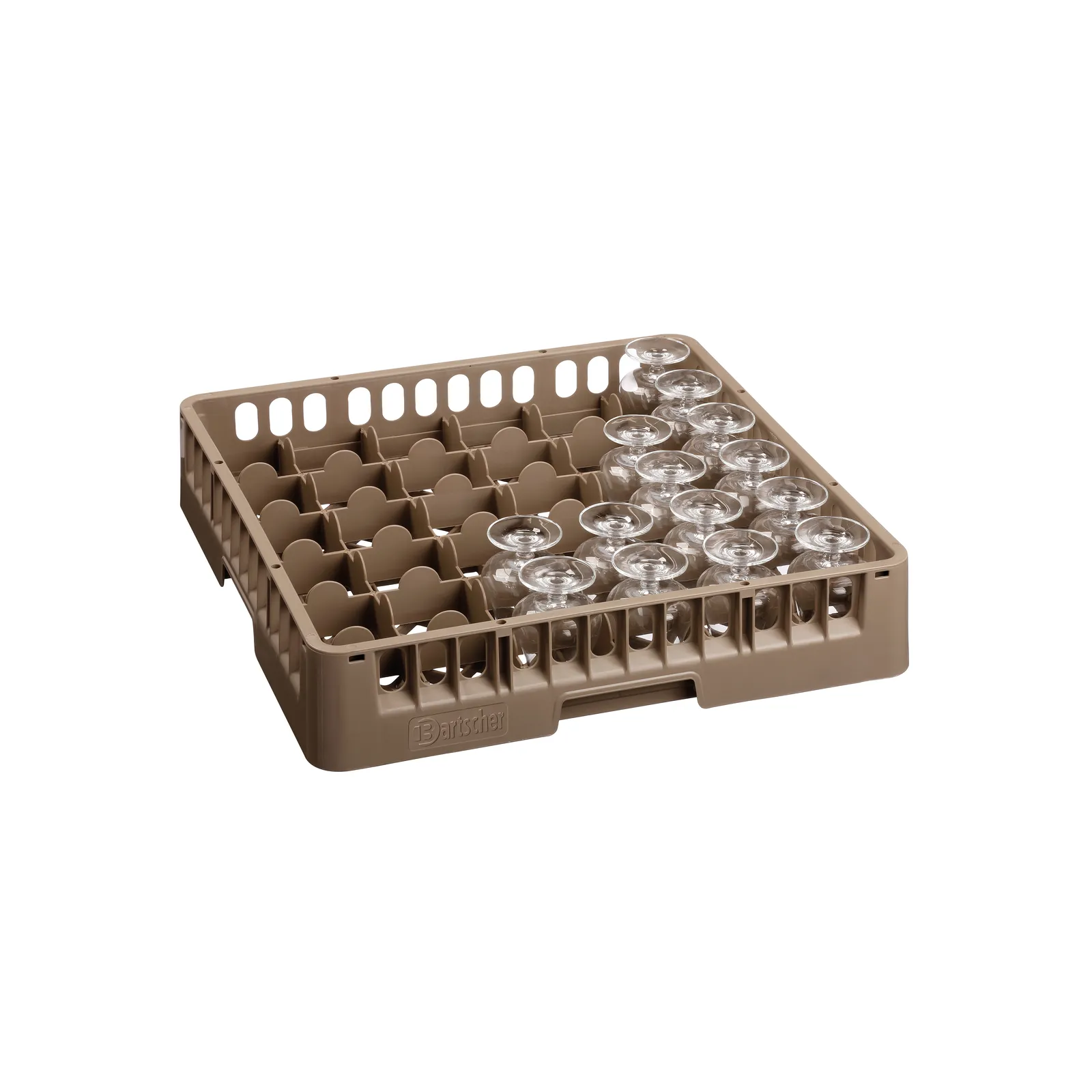 Bartscher 5336 Gläserkorb 36 Fächer mit Gläsern, Gläserständer, Schalenständer, Gläserhalter, Kunststoff, braun